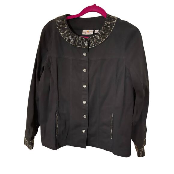 Quacker Factory Black Denim Sparkle Jacket Sz M - Picture 1 of 5